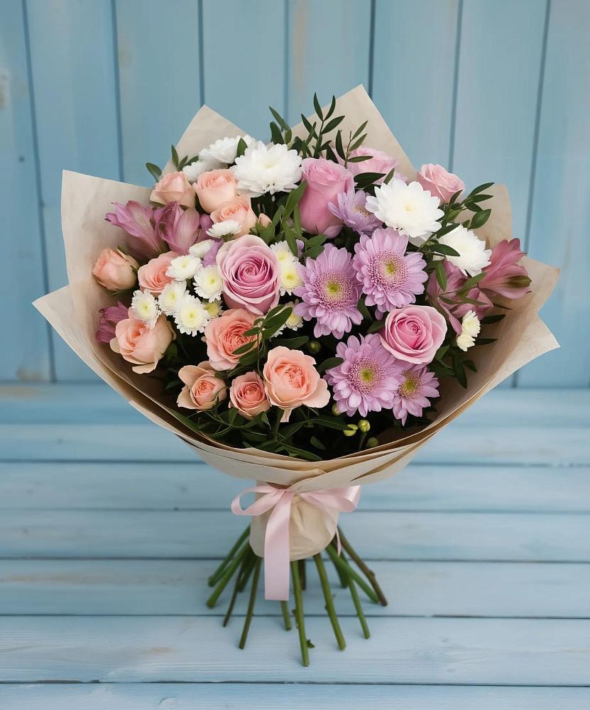 Букет цветов из: Хризантемы, Розы и Альстромерии в Спасске Кемеровской области