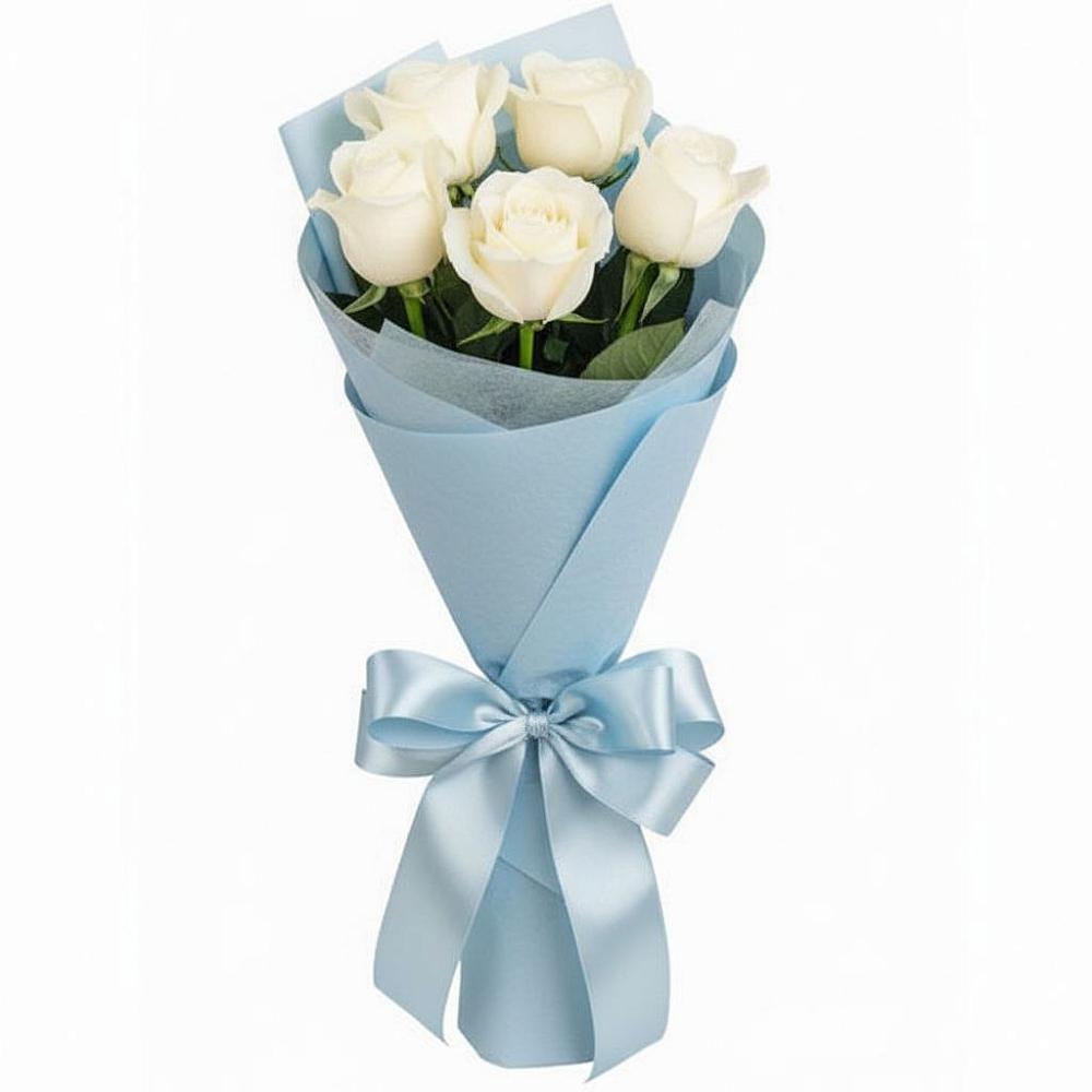 Букет 5 Белых роз Проуд в Спасске Кемеровской области