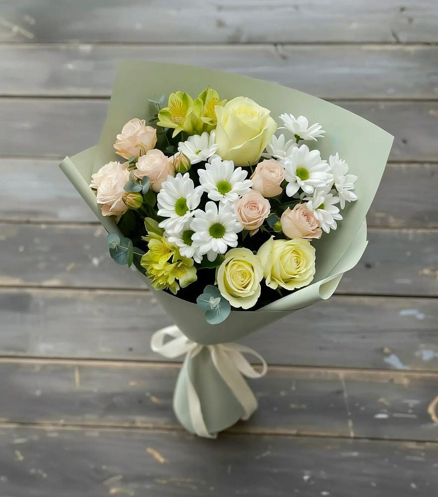 Букет цветов из: Альстромерии, Розы и Хризантемы в Спасске Кемеровской области