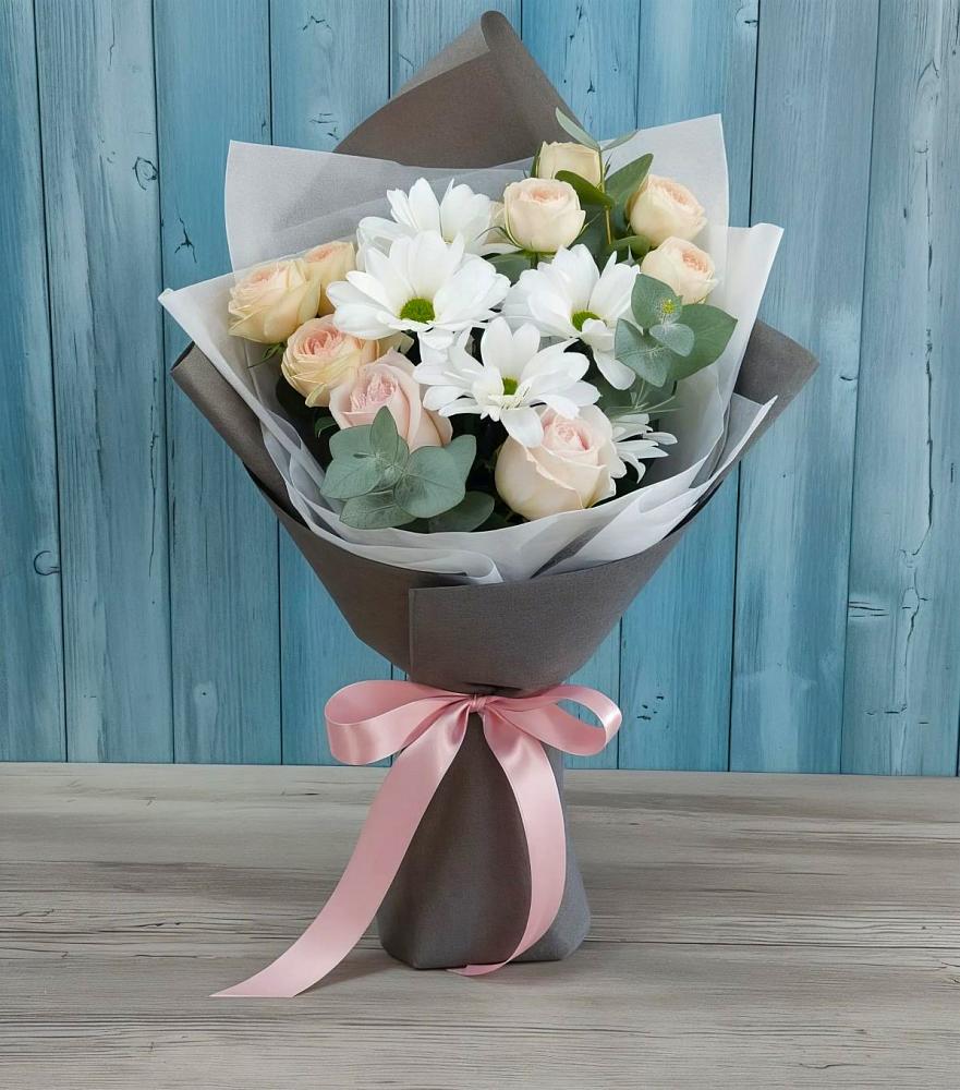 Букет цветов из: Хризантемы и Розы в Спасске Кемеровской области