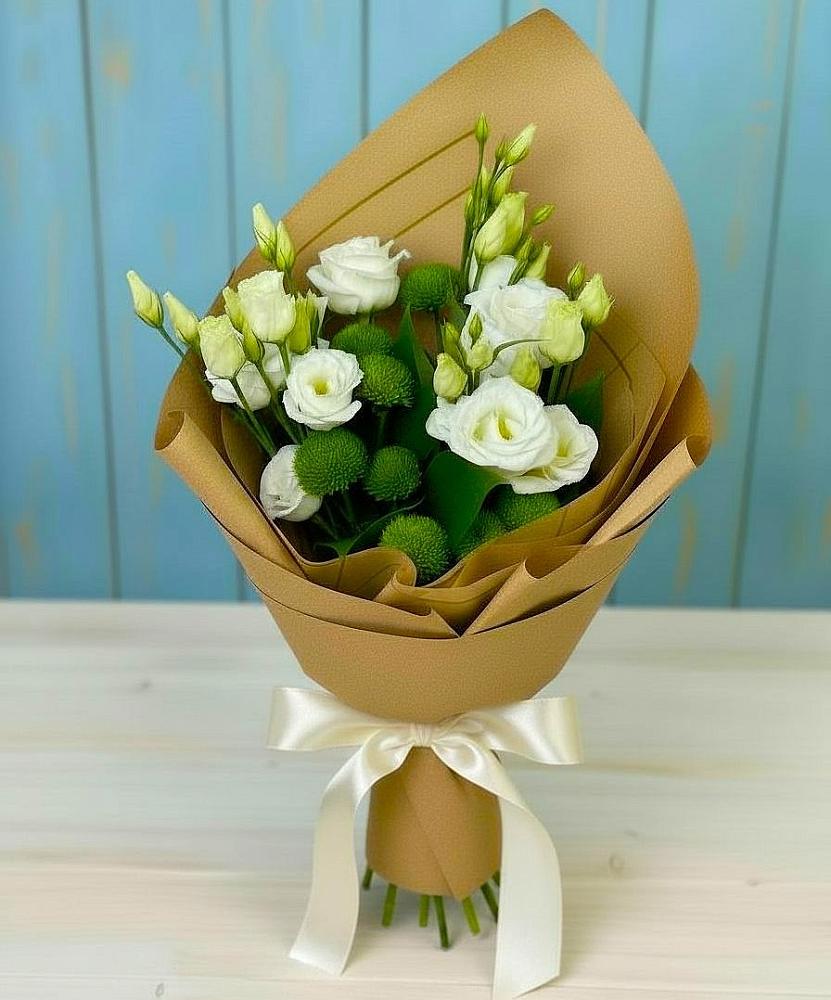 Букет цветов из: Хризантемы и Лизиантусы в Спасске Кемеровской области