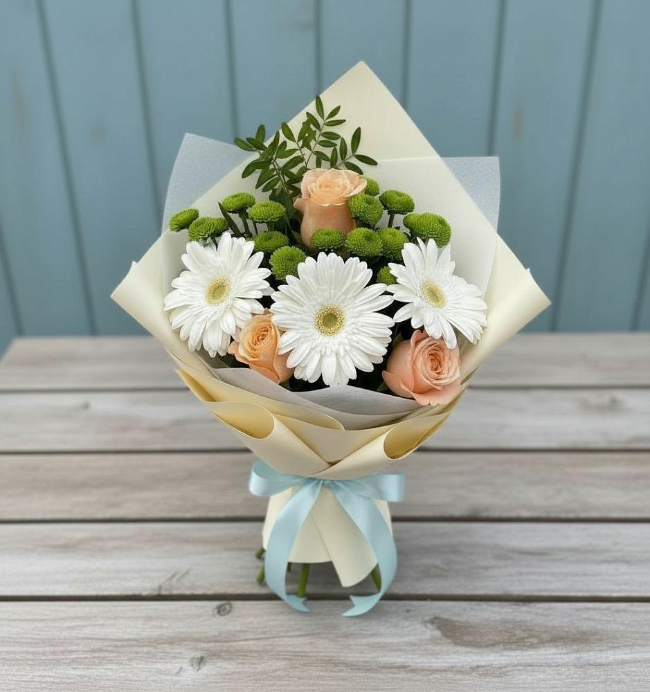 Букет цветов из: Герберы, Розы и Хризантемы в Спасске Кемеровской области