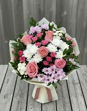 Букет цветов из:  Альстромерии, Гвоздики, Розы и Хризантемы #REPLACE_PRED# Спасске Кемеровской области