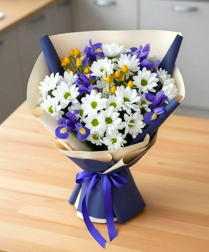 Букет цветов из: Розы, Ирисы и Хризантемы в Спасске Кемеровской области